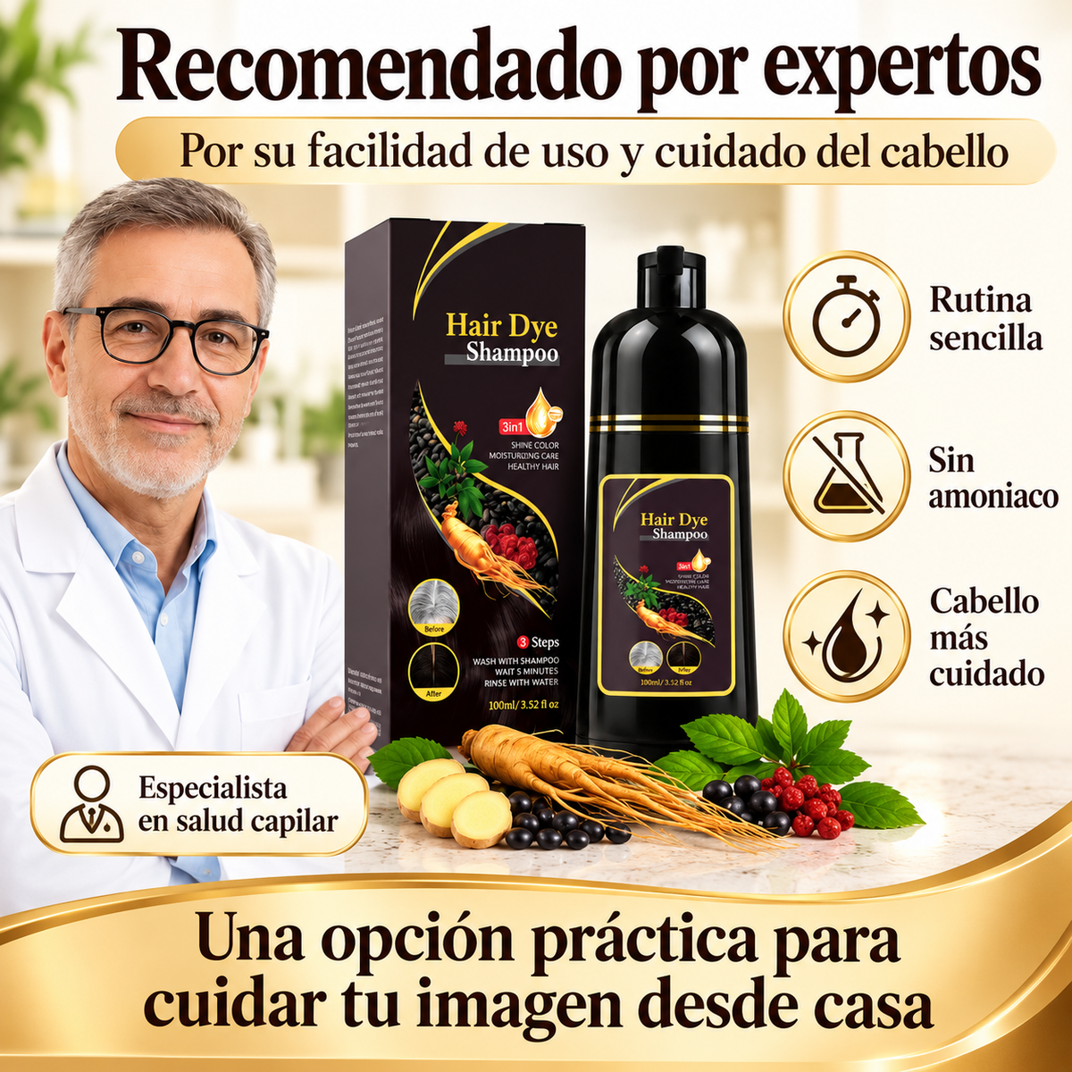 CHAMPÚ TINTE 3 EN 1 PARA CANAS (500ML)