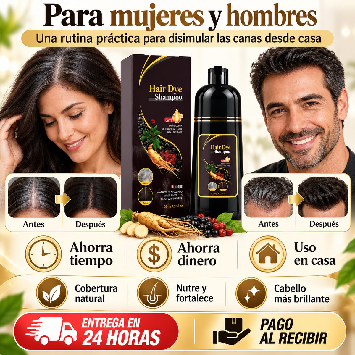 CHAMPÚ TINTE 3 EN 1 PARA CANAS (500ML)