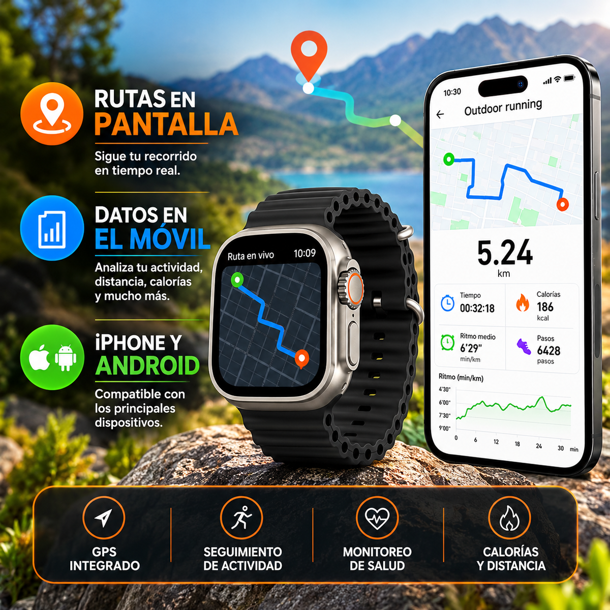 ULTRA PRO SMARTWATCH™+ 2 correas premium + cargador — el control total en tu muñeca