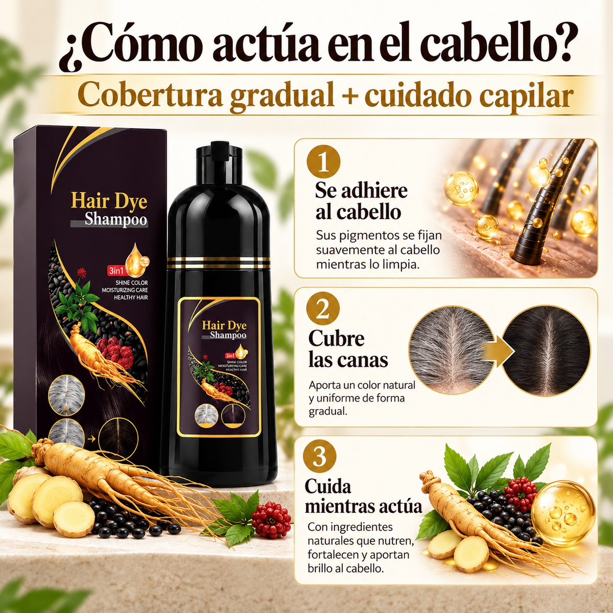 CHAMPÚ TINTE 3 EN 1 PARA CANAS (500ML)