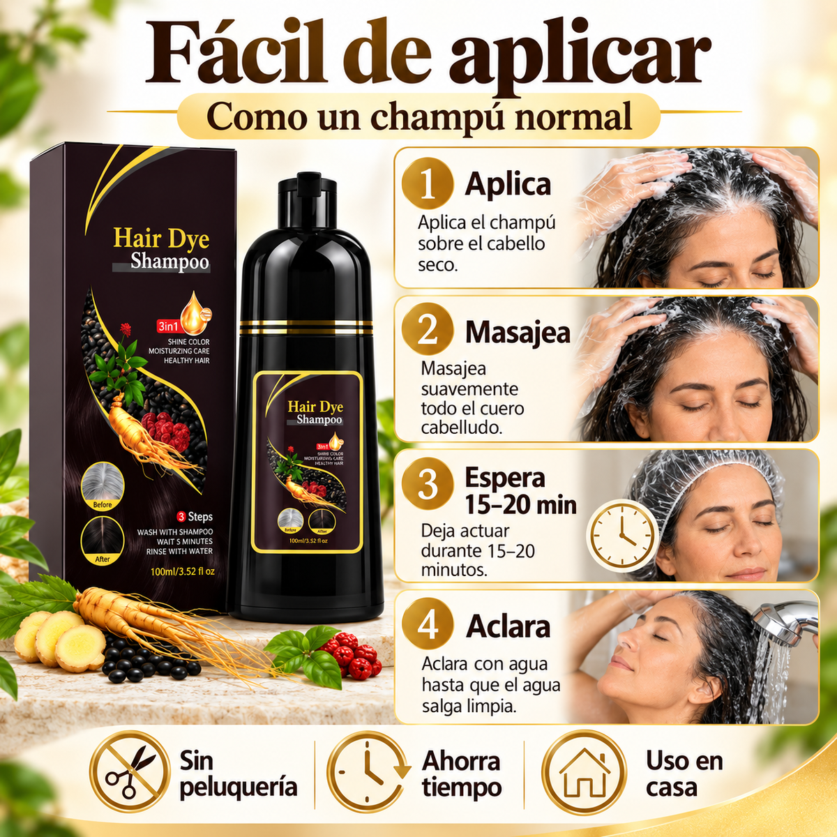 CHAMPÚ TINTE 3 EN 1 PARA CANAS (500ML)