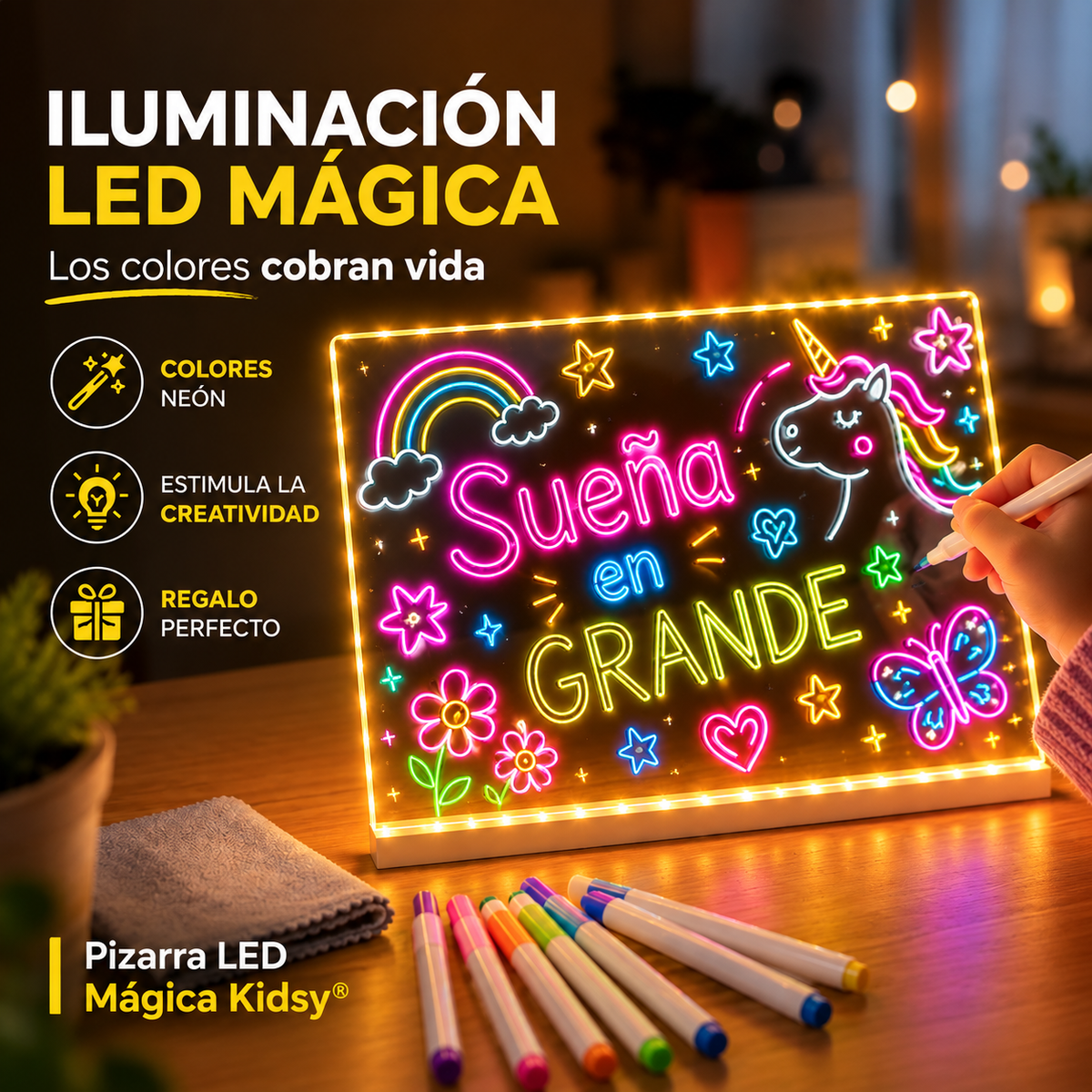 ✨LumiKids™ – Pizarra LED Mágica + Estuche Rotuladores Neón — Adiós a las pantallas, hola a la magia real