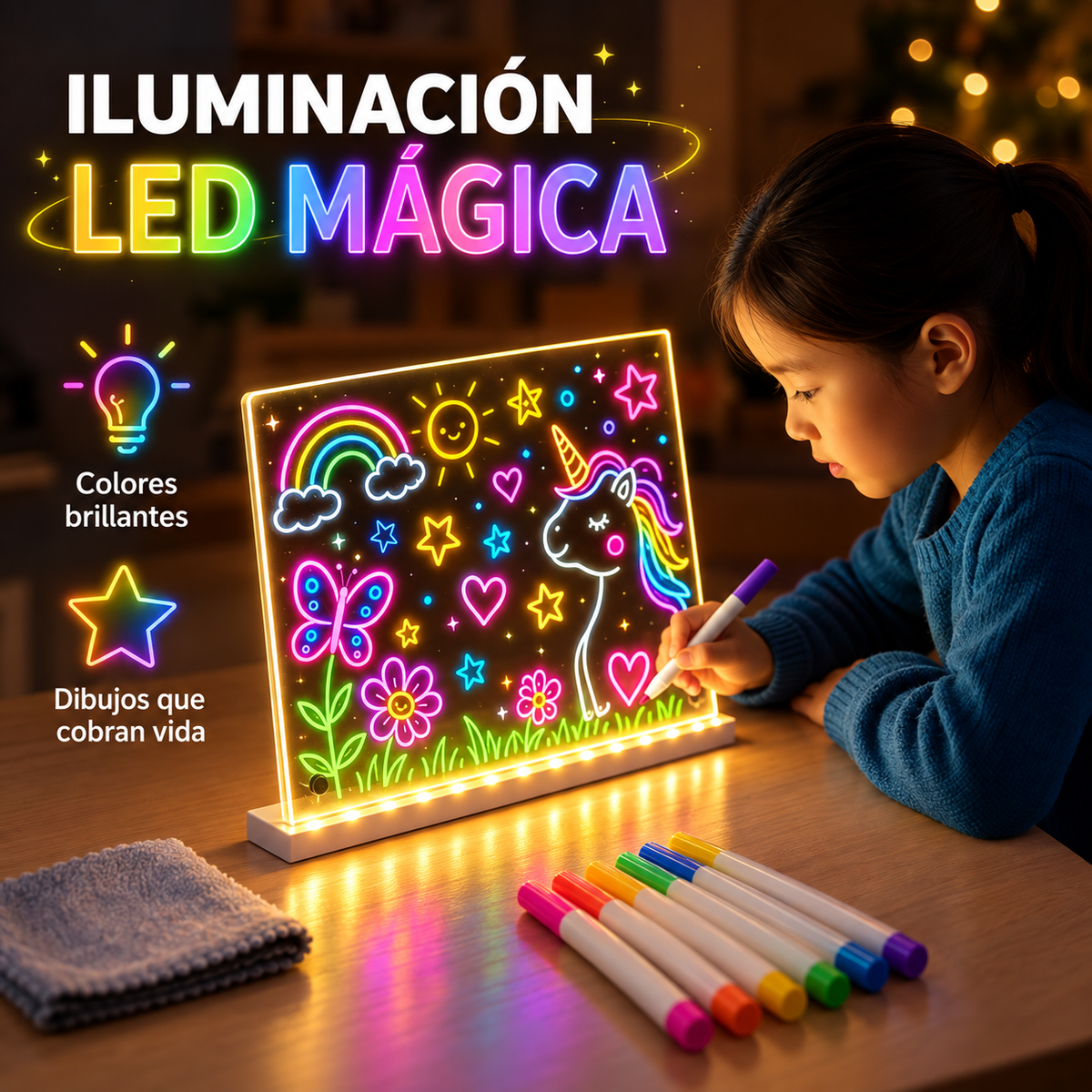 ✨LumiKids™ – Pizarra LED Mágica + Estuche Rotuladores Neón — Adiós a las pantallas, hola a la magia real